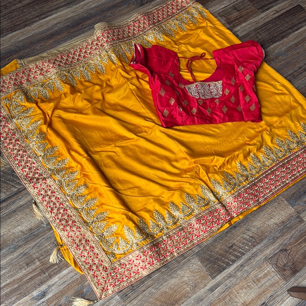 Traditional Red and Yellow Saree with Blouse